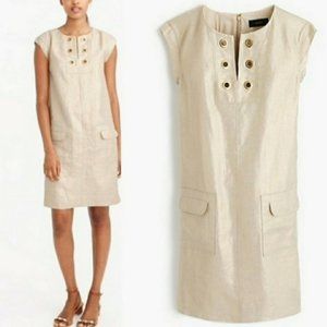 J. Crew Gold Metallic Linen Sheath Dress NWT 14